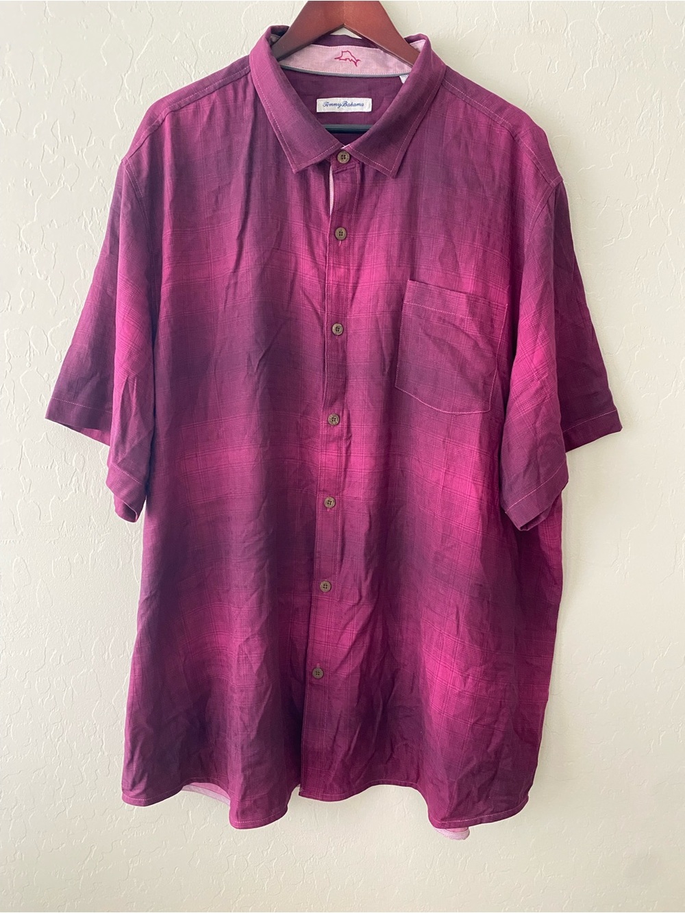 Tommy Bahama Purple Ombré Plaid Short-Sleeve Button-Down Silk Shirt XXXL